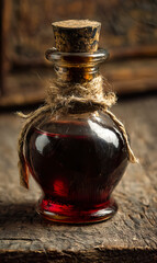 Potion bottle in historical inspired setting.