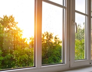 Sunlight through a window with rain
