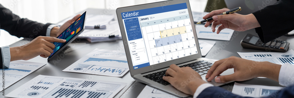 Poster calendar on computer software application for schedule planning for personal organizer and online bu