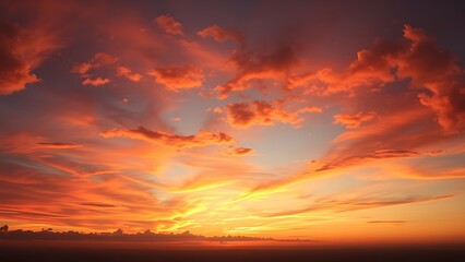 A breathtaking sunset sky panorama with vibrant warm hues and glowing clouds.
