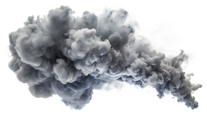 Grey smoke cloud isolated on transparent background, perfect for adding dramatic effects and texture to your designs, an abstract element