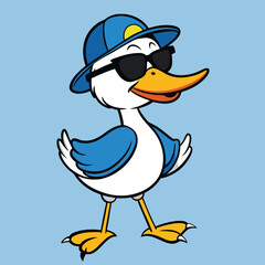 Cool cartoon duck wearing sunglasses and a hat