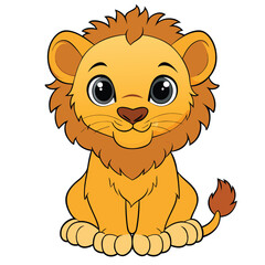 Obraz premium Cute cartoon lion cub sitting isolated on white background