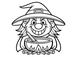 Illustration of a witch stirring a concoction in the cauldron