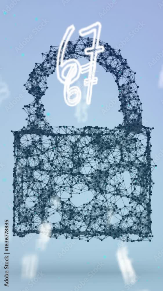 Poster animation of padlock of connections and numbers on light background