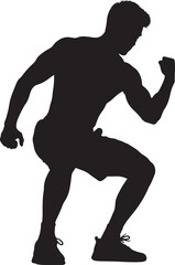 vector silhouette of a fit man performing a workout exercise, black and white illustration of a male athlete training, isolated silhouette of a muscular man for fitness designs