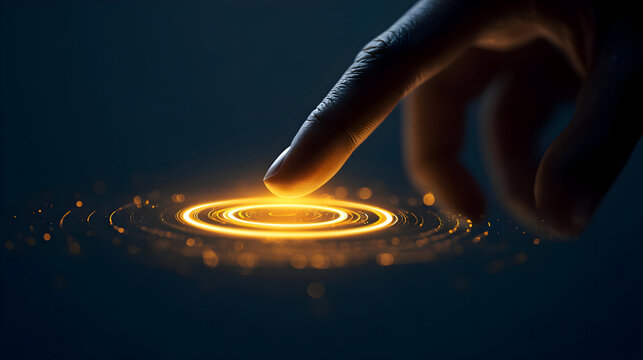 Touching the Future: Finger Ignites a Luminous Golden Energy Hub.