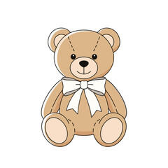 Fototapeta premium Adorable classic brown teddy bear with a white bow sitting comfortably ready for playtime hugs