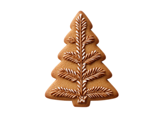 A gingerbread Christmas tree cookie, isolated on a transparent background in PNG format.
