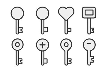 Unique designs of keys showcasing different shapes and symbols found in a creative layout on a neutral background