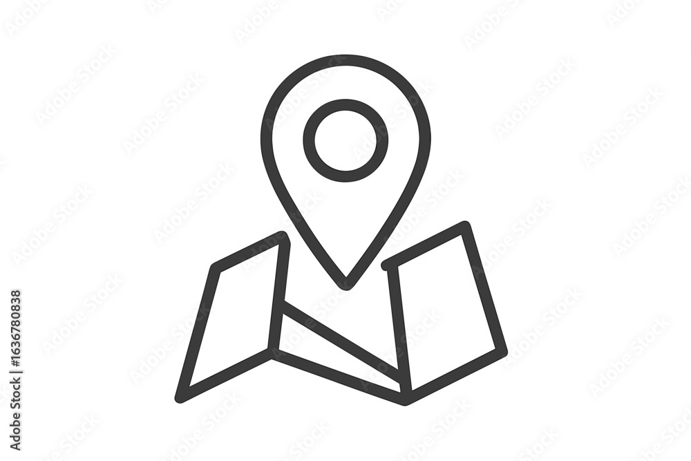 Poster map icon indicating location with a pin, symbolizing navigation through an urban area