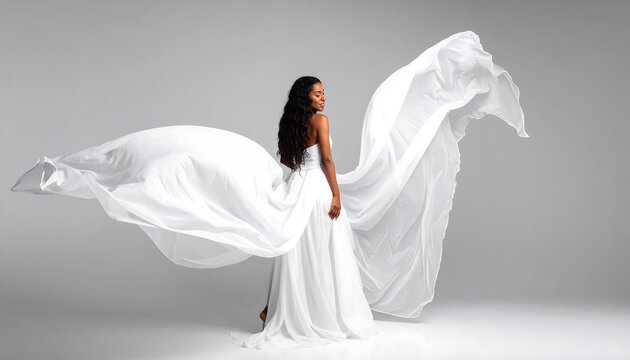 Elegant woman in flowing white dress