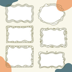Collection of six hand drawn decorative frames with unique organic wavy border designs for creative projects and text decoration