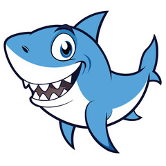 Naklejka premium Cute cartoon shark smiling with sharp teeth, isolated on white background