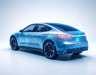 Fototapeta premium Electric car with digital network connection, modern automotive technology concept.