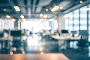 Golden Bokeh Lights Illuminating a Blurred Contemporary Office Space.