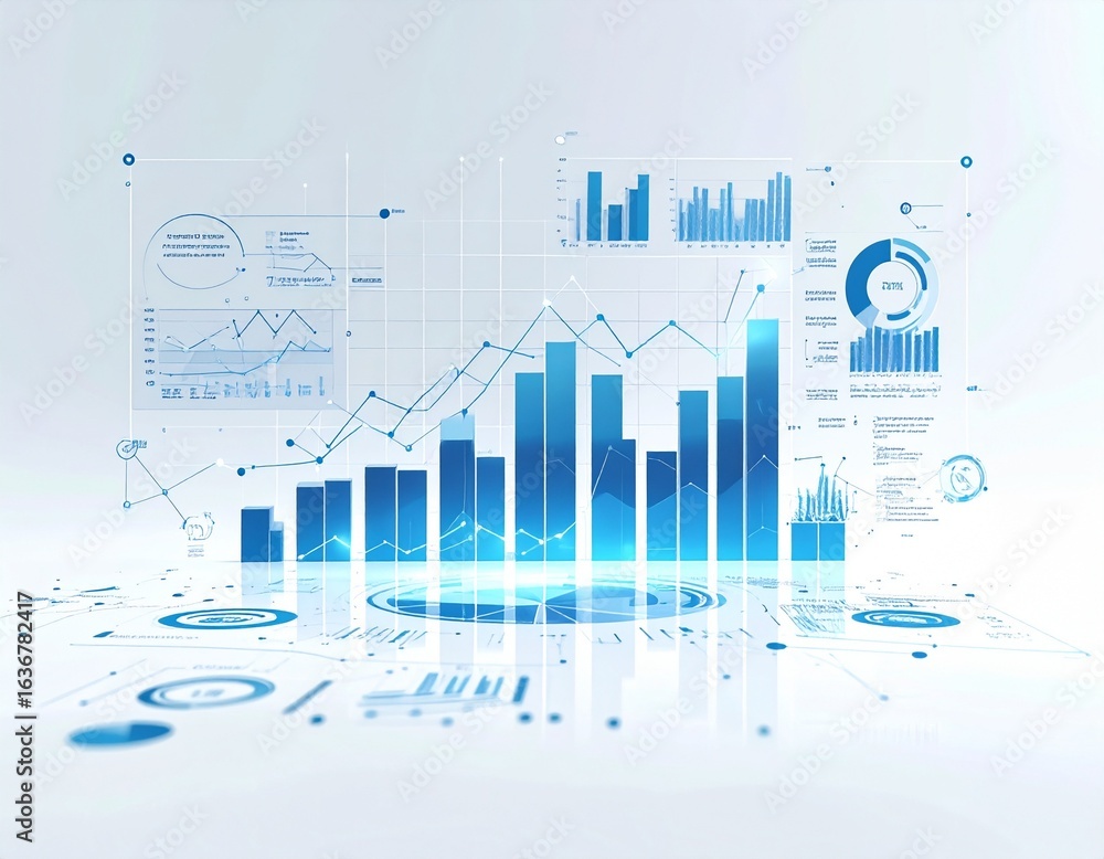 Aufkleber complex digital data visualization showing business statistics, charts, and graphs with a futuristic