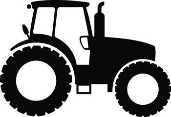 Silhouette of a tractor, farming vehicle, agricultural machinery, rural transportation, heavy equipment, side view, vector illustration