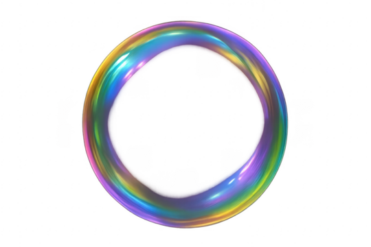 Colorful iridescent torus knot forming a perfect circle on transparent background