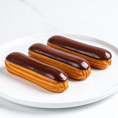 Classic French Éclairs with Shiny Chocolate Glaze, Sweet and Creamy Dessert