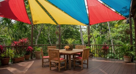 Obraz premium Colorful outdoor patio shade structures