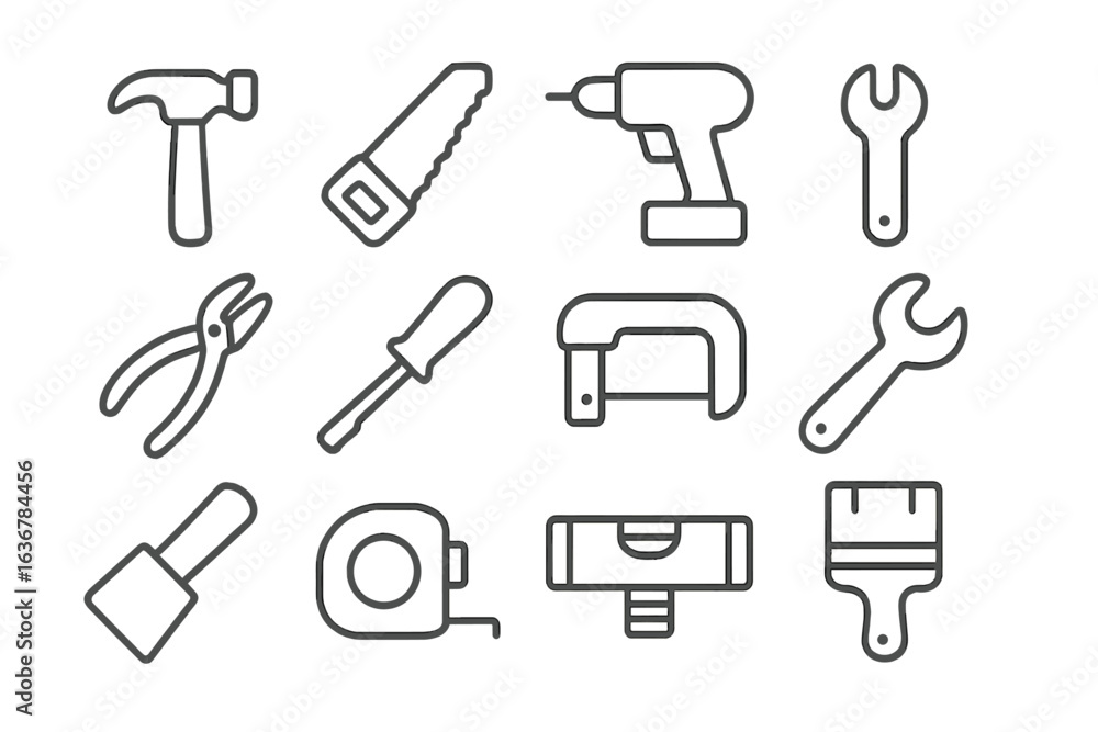 Poster collection of essential hand tools displayed in a grid layout for home improvement projects