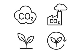 Carbon dioxide emissions and their impact on the environment illustrated through symbols representing pollution and sustainability