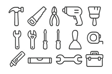 Collection of various hand tools and equipment used for home improvement and repairs in a garage setting