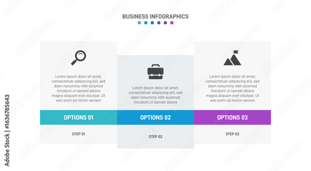 Aufkleber progress bar featuring 3 arrow-shaped elements, symbolizing the three stages of business strategy an