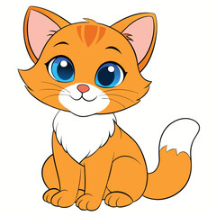 Obraz premium Cute cartoon orange kitten sitting isolated on white background