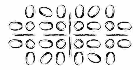 Abstract black and white oval shapes with brushstroke texture
