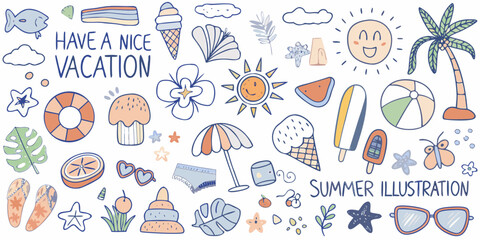 Summer vacation elements and beach fun illustration