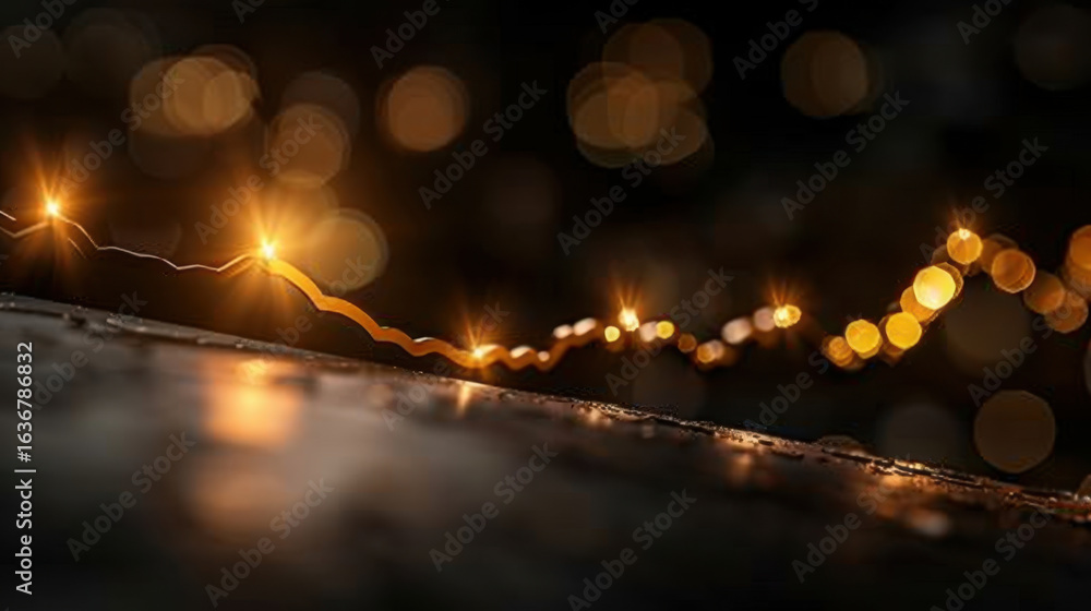 Poster beautiful display of warm, glowing lights creates mesmerizing bokeh effect against dark background. 