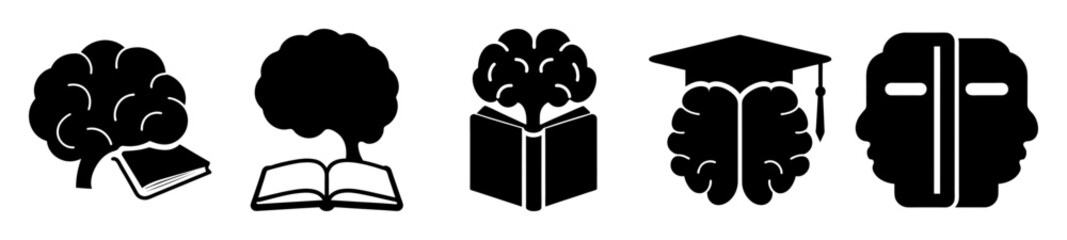 Conceptual black and white image showcasing learning and knowledge with brains and books