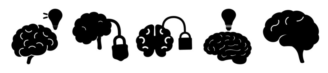 Illustrations of a brain with a lightbulb and a lock concept