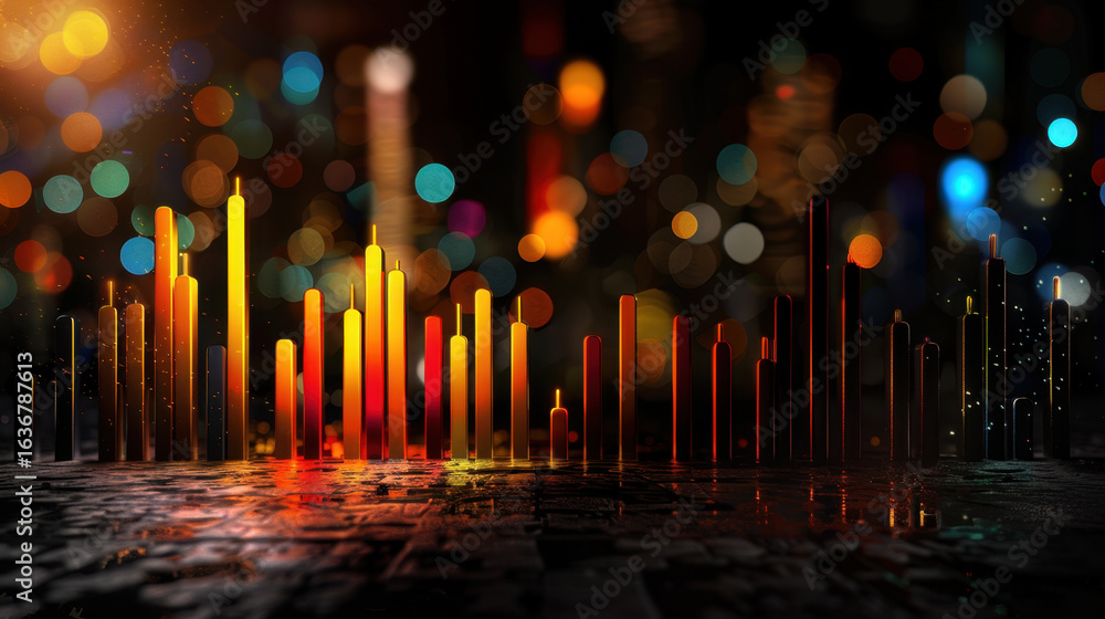 Aufkleber vibrant abstract visualization of sound waves represented by colorful vertical bars against blurred 
