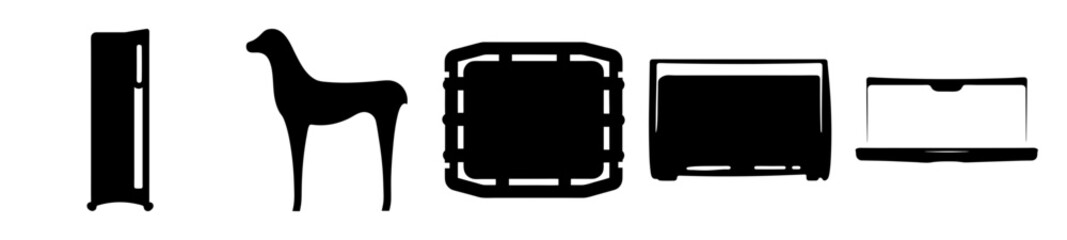 Silhouettes of furniture and a decorative animal figure, a minimalist composition