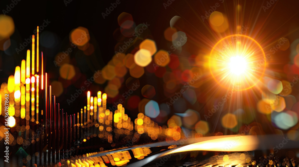 Poster bright light bursts through colorful bokeh background, creating vibrant atmosphere. image features d