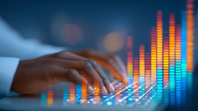 Data Analysis: Hands Typing on Laptop with Colorful Data Visualization - Powered by Adobe