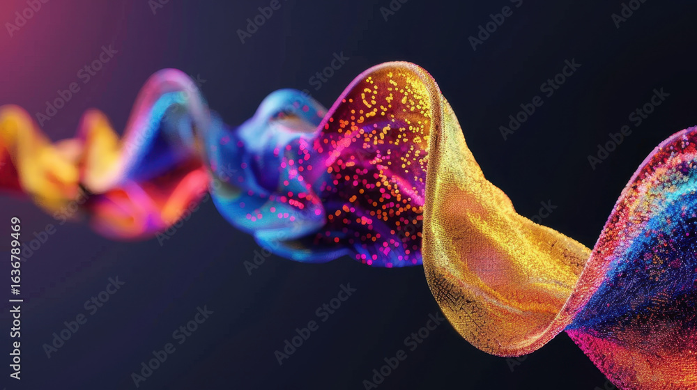 Poster vibrant, flowing fabric with colorful patterns creates mesmerizing visual effect, showcasing blend o