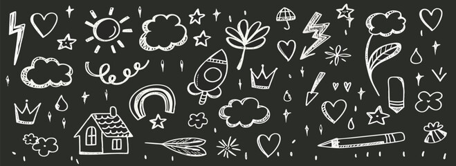 Hand-drawn Doodle Collection: Cute Whimsical Chalkboard Illustrations