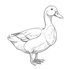 duck print, minimalistic line drawing, simple black and white contour illustration, vector, isolated, clean design, modern minimal contour sketch for posters, prints and decor