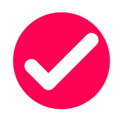 White check mark on a vibrant pink circle