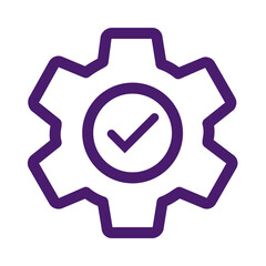 Purple gear with check mark symbol
