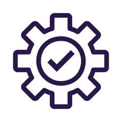 Gear with checkmark symbol for success and approval