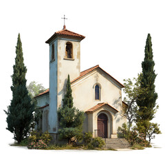 Naklejka premium Old church with bell tower isolated on transparent background