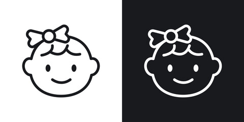 Baby girl face icons. Illustration of outline icons