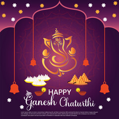 Lord Ganpati or Ganesh Chaturthi social media banner, poster flyer template design with Ganesh vector icon. Ganesh Chaturthi festival background, 