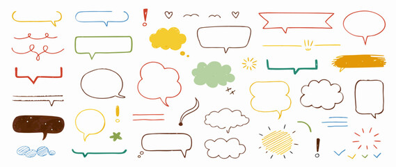 Hand-drawn speech bubbles and design elements
