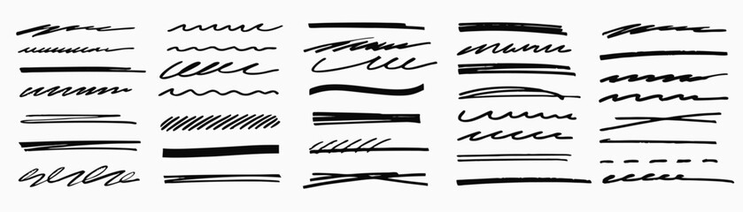 Hand-drawn underline elements, design dividers, various styles